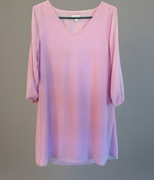 C Label Pink Split Sleeve Dress Size S Lined V-Neck Classy Preppy